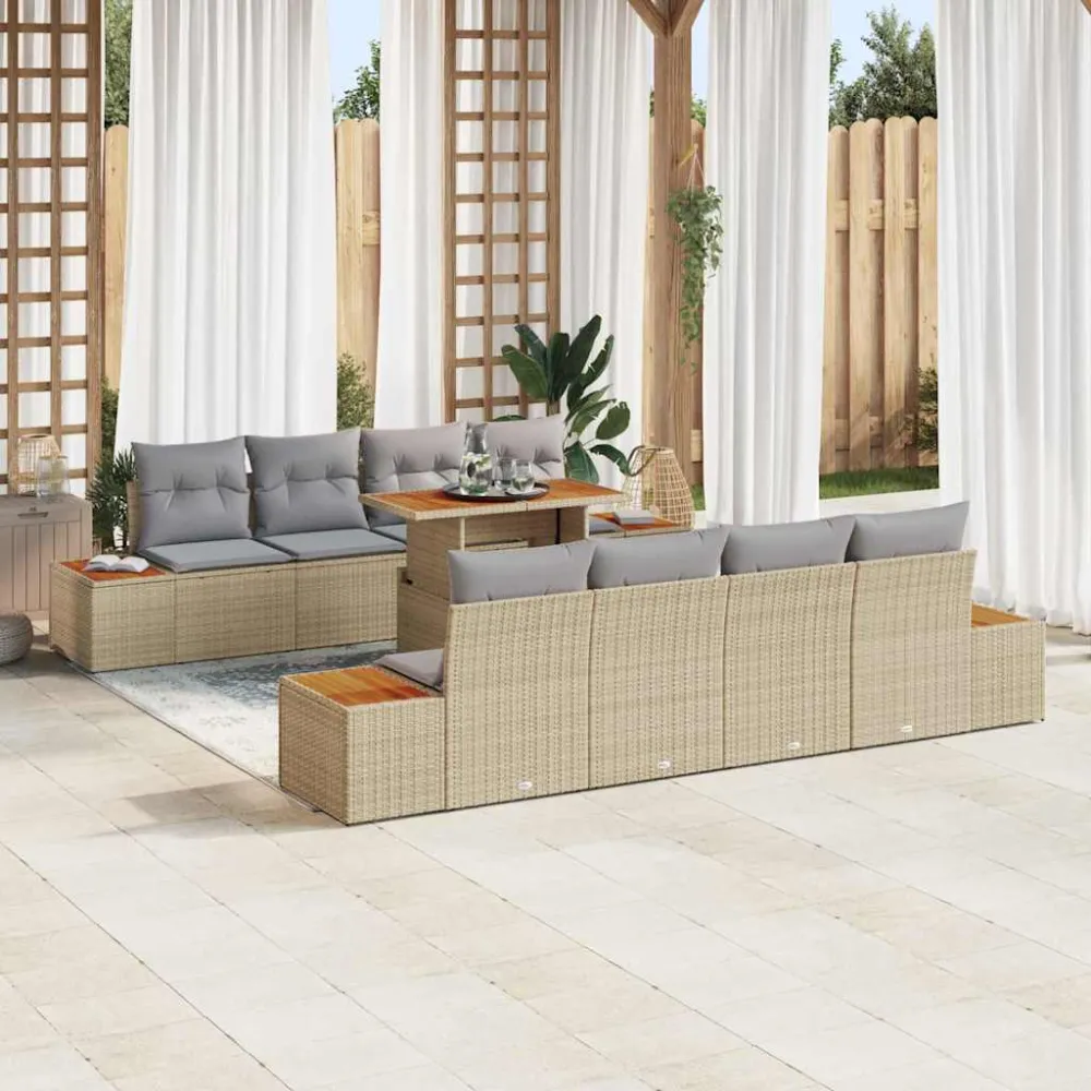 Tuin Sofa Set met kussen met opslag 9 pcs Beige Poly riet vidaXL