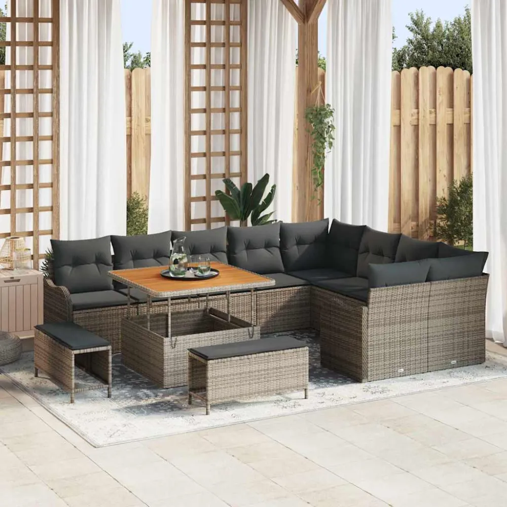 Tuin Sofa Set met kussen met opslag 12 pcs Grijs vidaXL