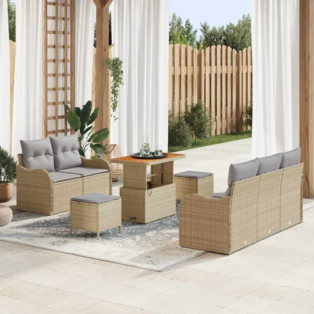 Tuin Sofa Set met kussen met opslag 8 pcs Beige en Licht Grijs vidaXL