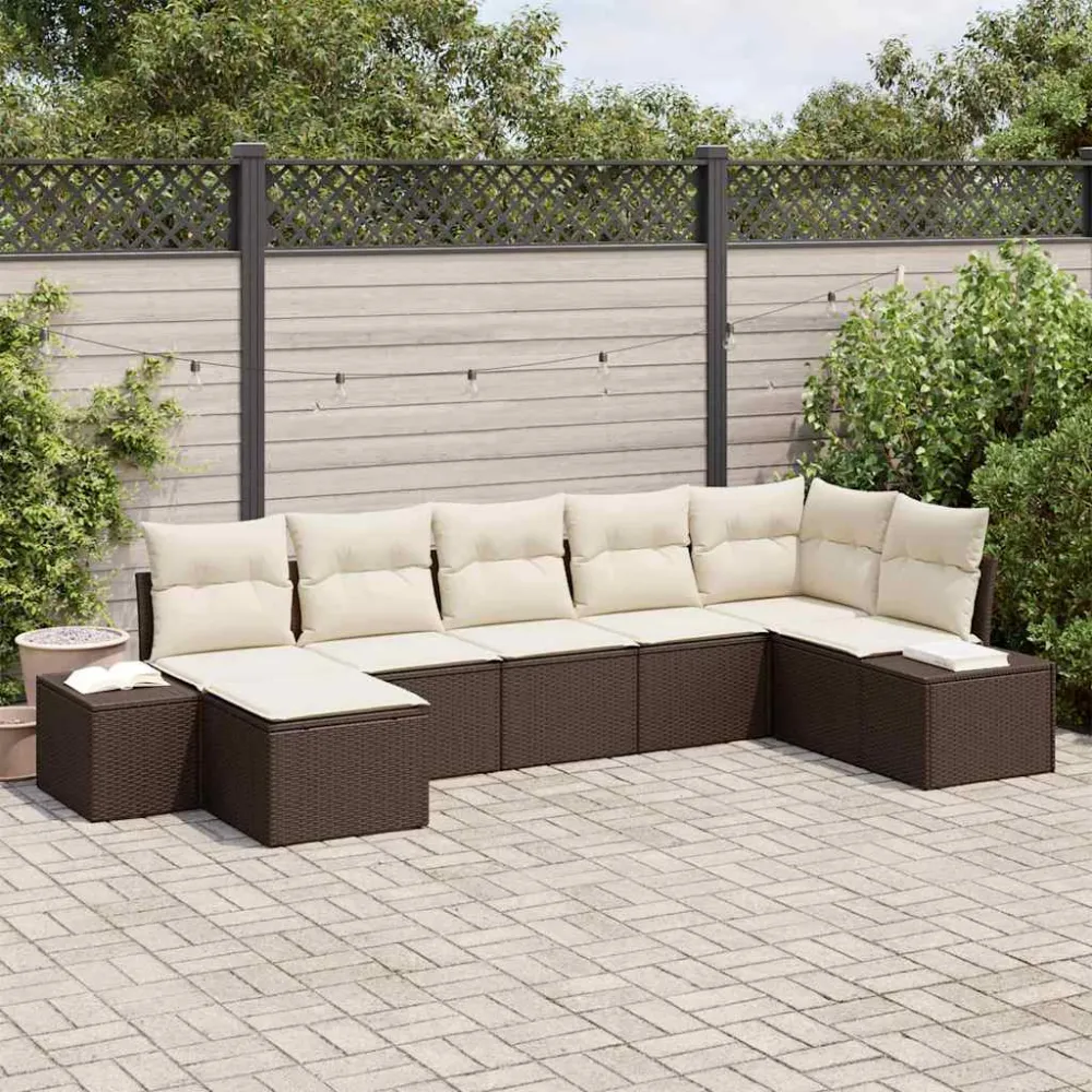 Tuin Sofa Set met kussen met opslag 7 pcs Bruin Poly riet vidaXL