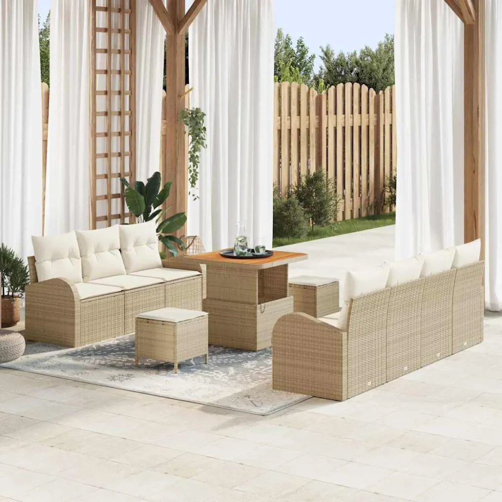 Tuin Sofa Set met kussen met opslag 10 pcs Beige en Crème vidaXL