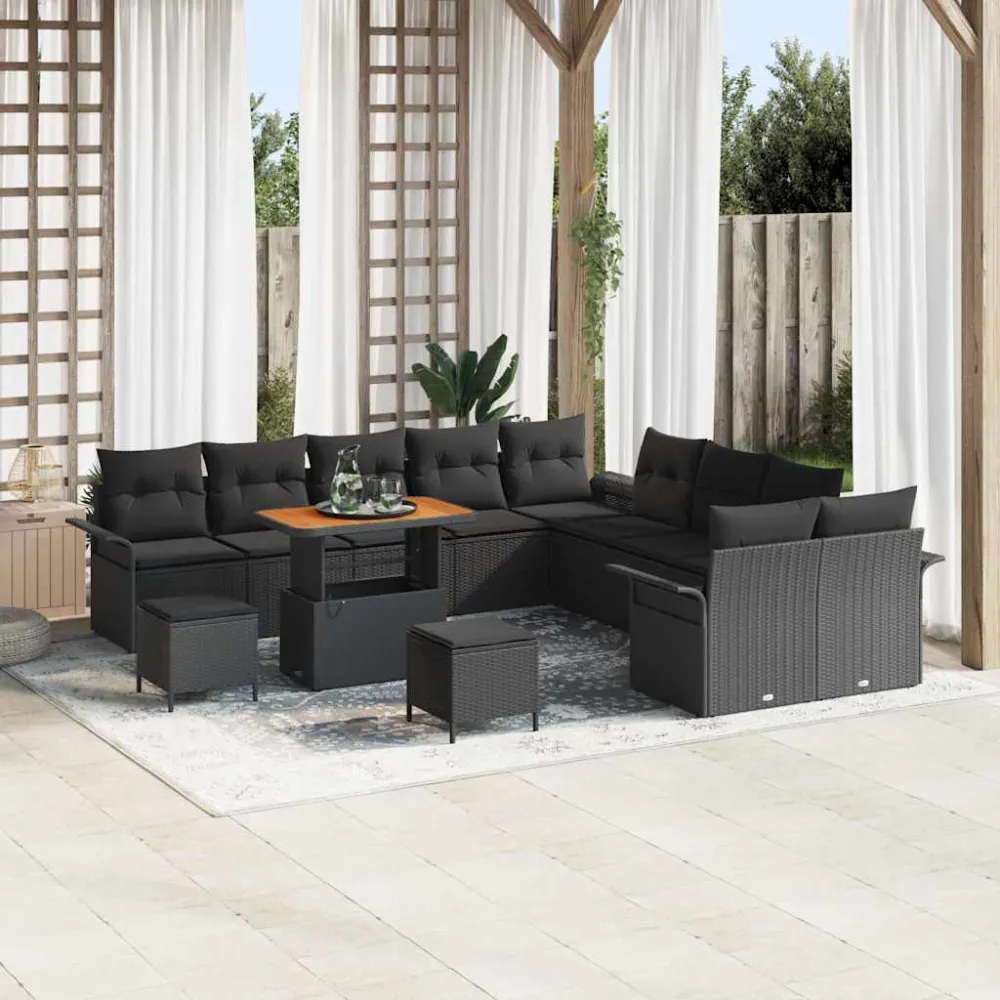 Tuin Sofa Set met kussen met opslag 13 pcs Zwart vidaXL