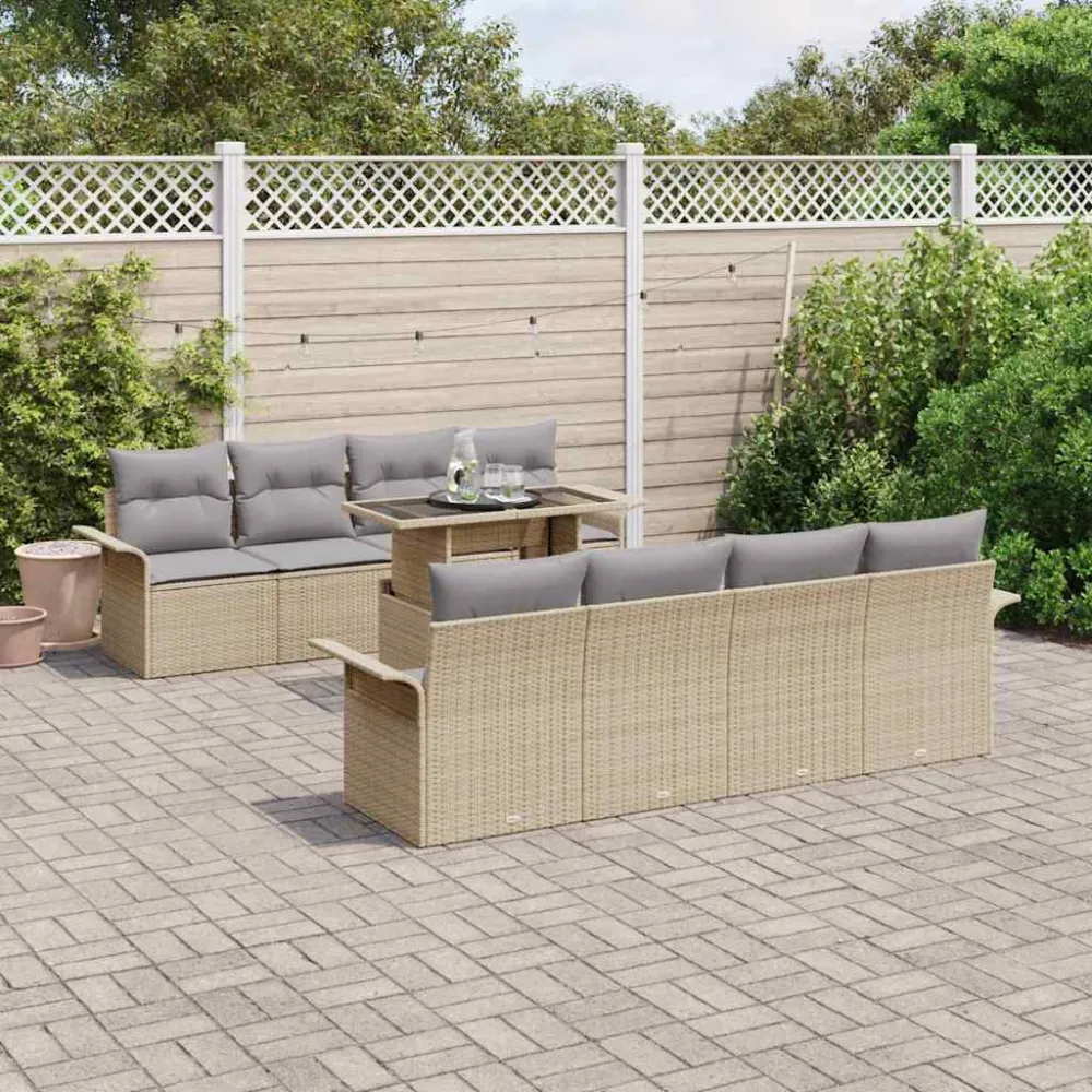 Tuin Sofa Set met kussen met opslag 9 pcs Beige Poly riet vidaXL