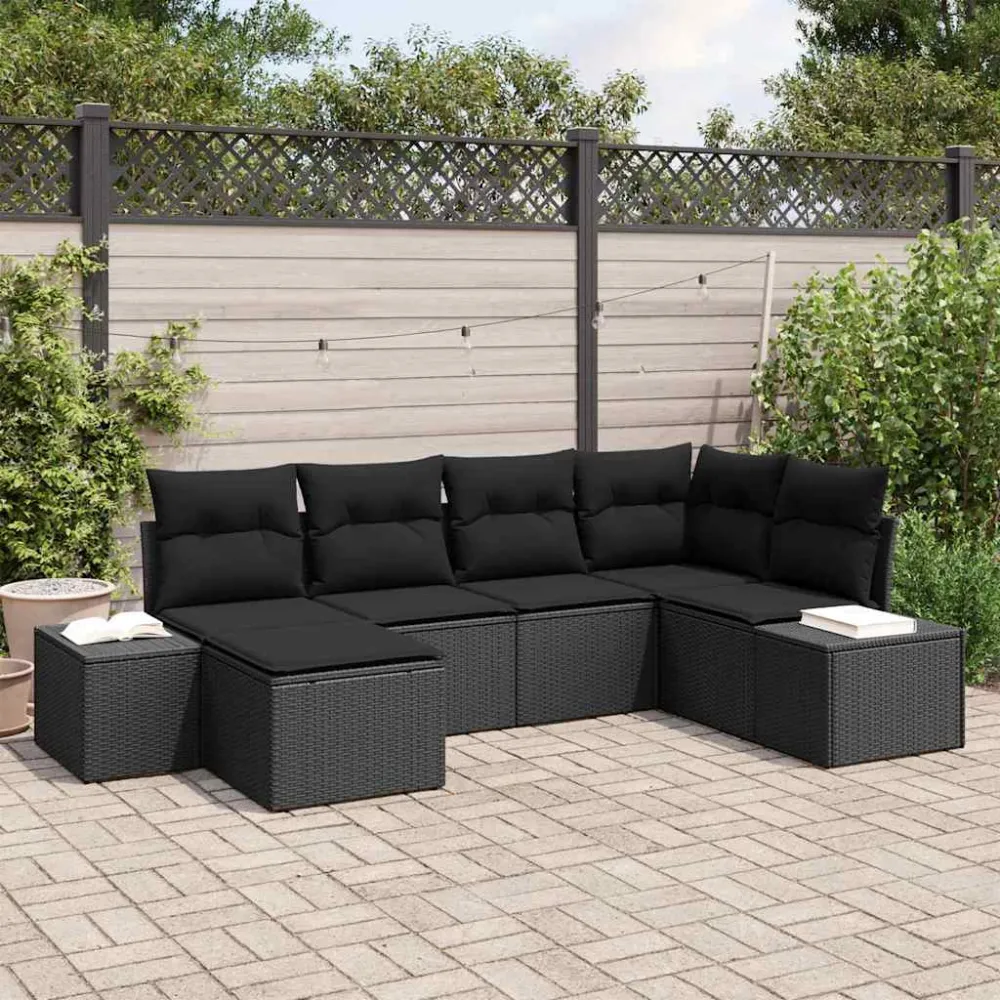 Tuin Sofa Set met kussen met opslag 6 pcs Zwart poly rattan vidaXL