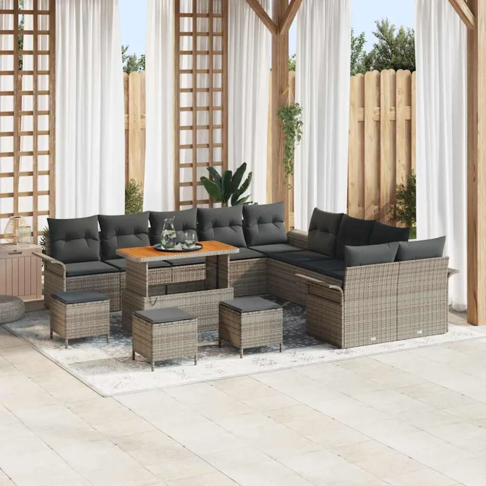 Tuin Sofa Set met kussen met opslag 14 pcs Grijs vidaXL