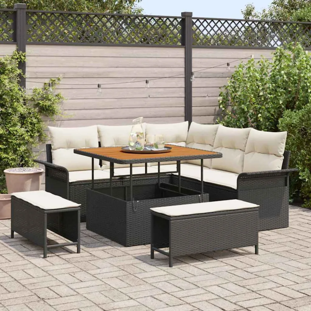 Tuin Sofa Set met kussen met opslag 8 pcs Zwart en Crème vidaXL