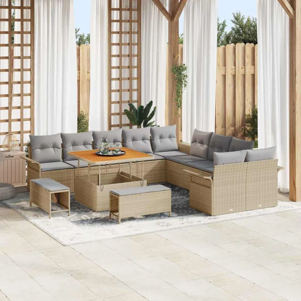 Tuin Sofa Set met kussen met opslag 13 pcs Beige en Licht Grijs vidaXL