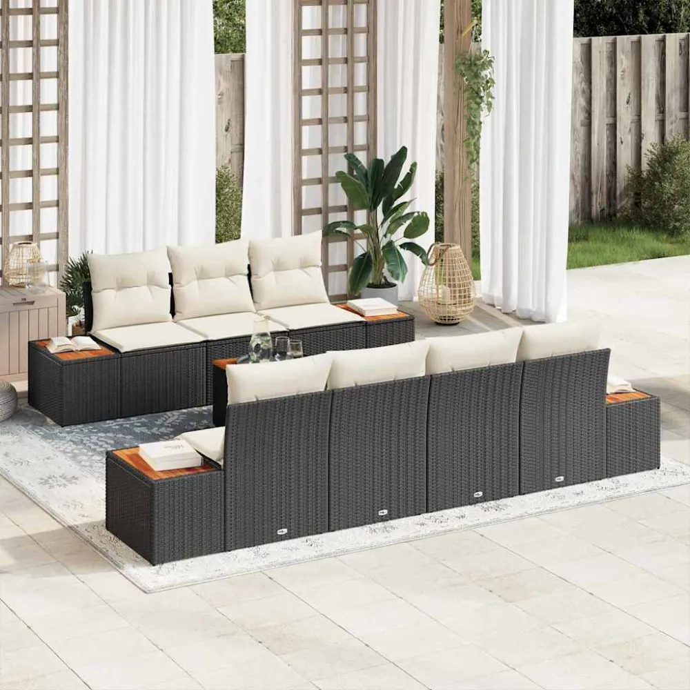 Tuin Sofa Set met kussen met opslag 8 pcs Zwart Poly riet vidaXL