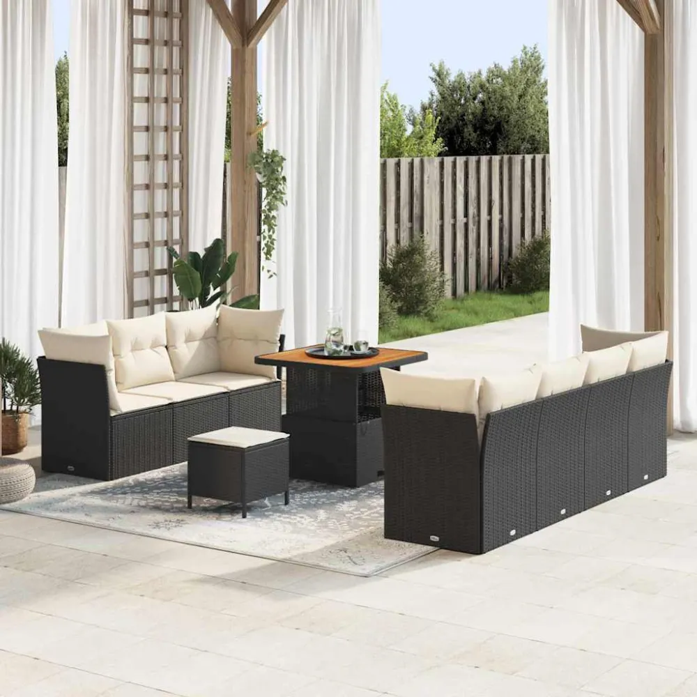 Tuin Sofa Set met kussen met opslag 10 pcs Zwart en crème vidaXL