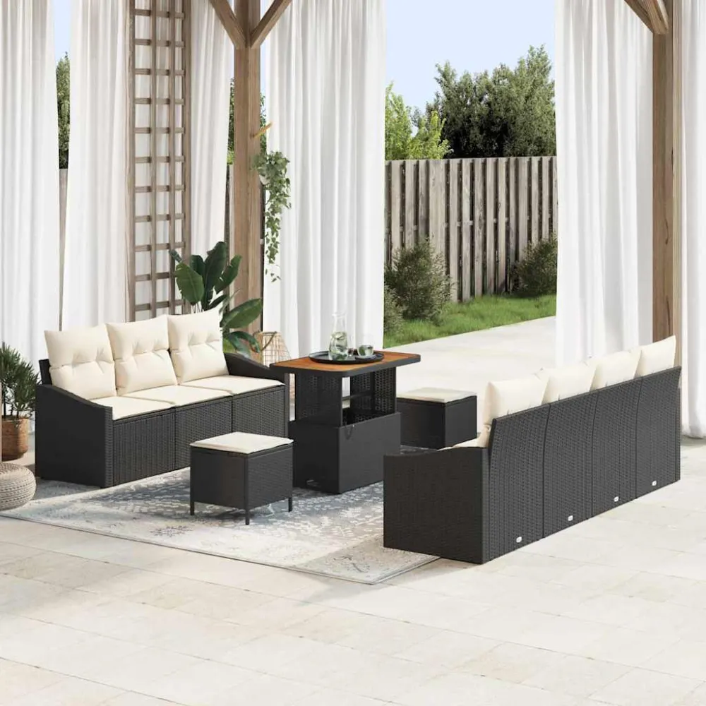 Tuin Sofa Set met kussen met opslag 10 pcs Zwart en Crème vidaXL