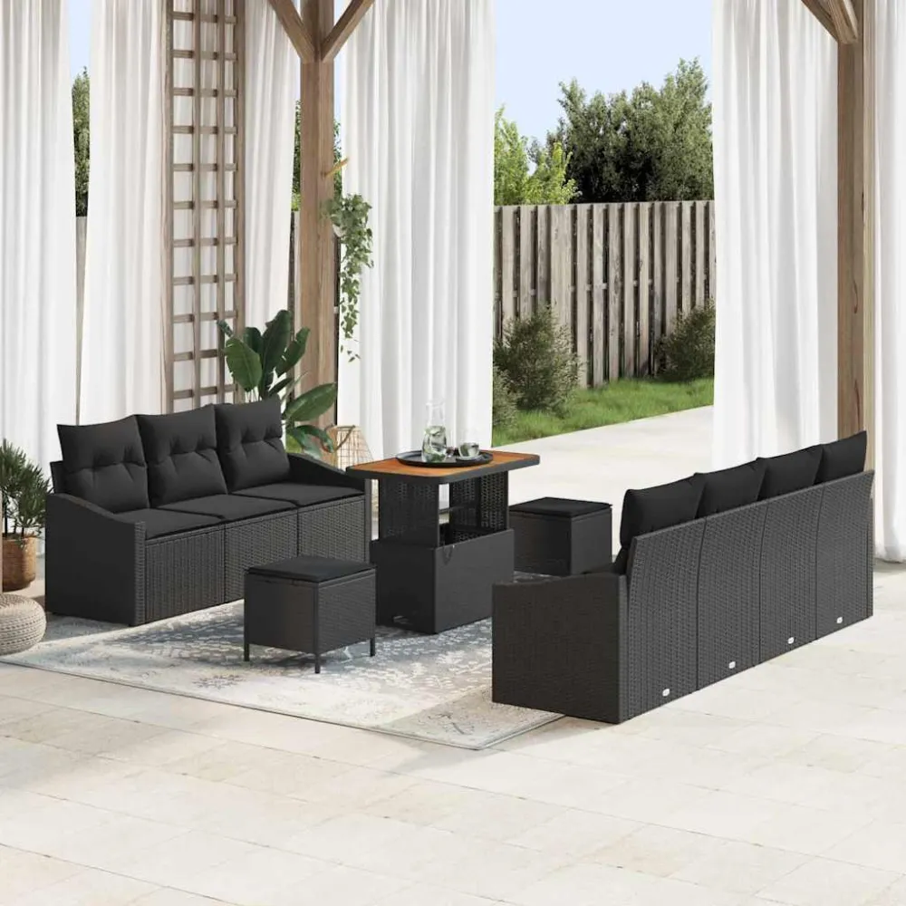 Tuin Sofa Set met kussen met opslag 10 pcs Zwart vidaXL