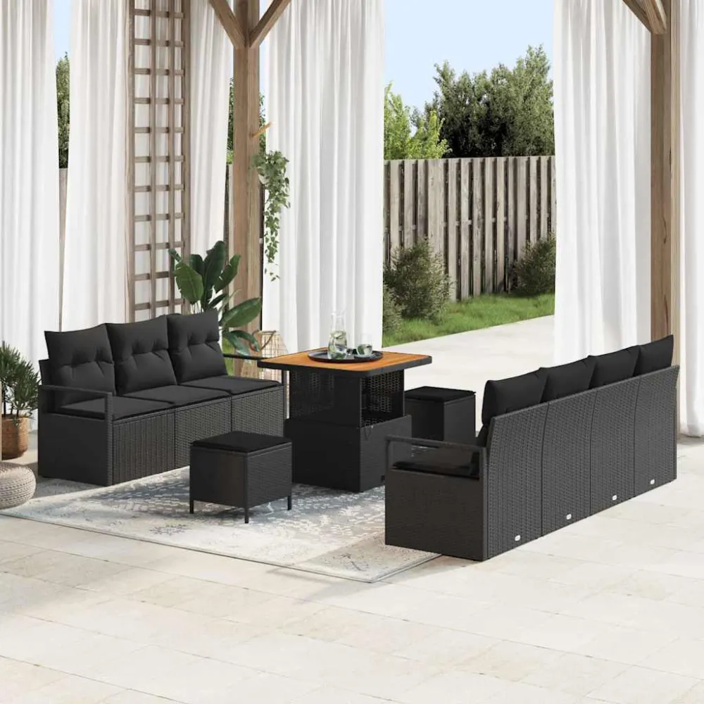 Tuin Sofa Set met kussen met opslag 10 pcs Zwart vidaXL