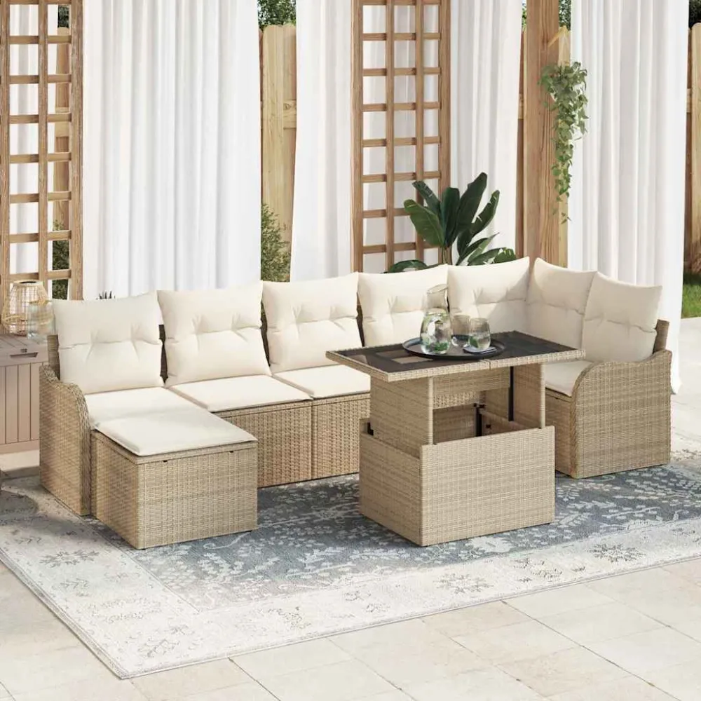 Tuin Sofa Set met kussen met opslag 8 pcs Beige Poly riet vidaXL