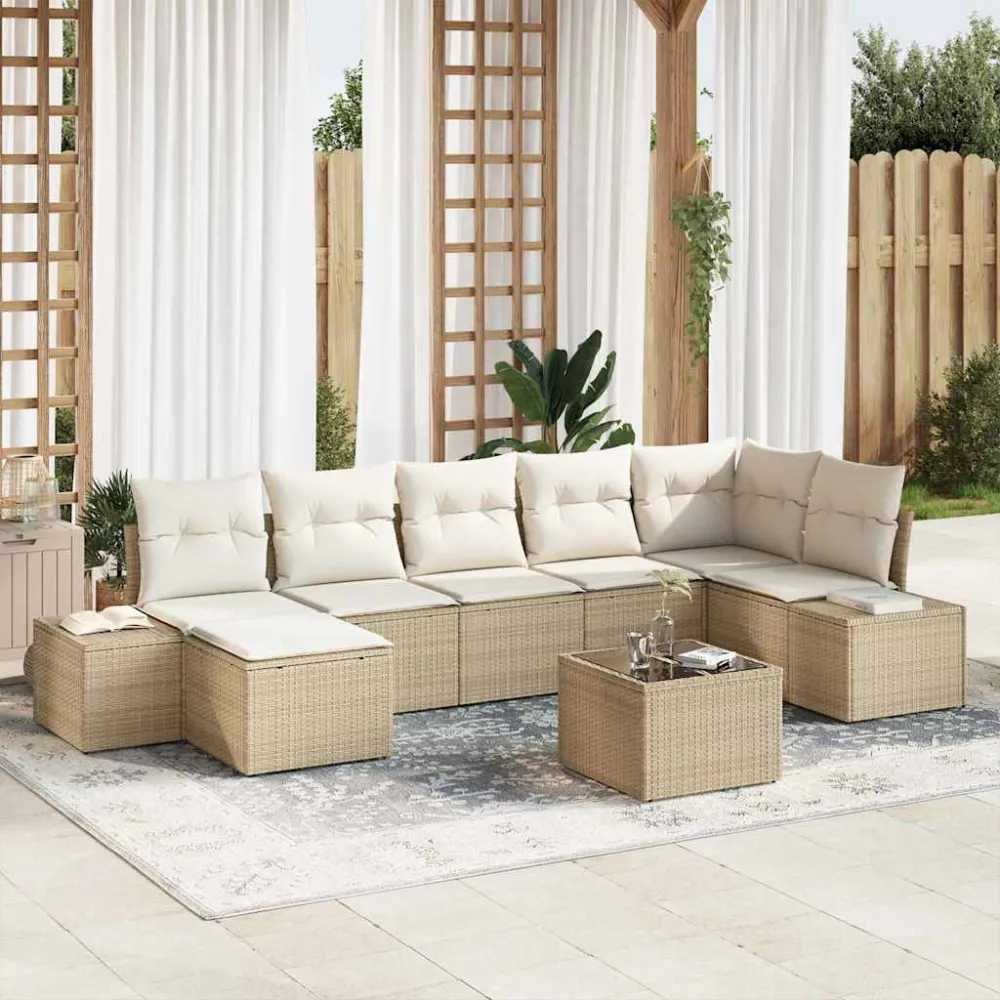 Tuin Sofa Set met kussen met opslag 7 pcs Beige poly rattan vidaXL
