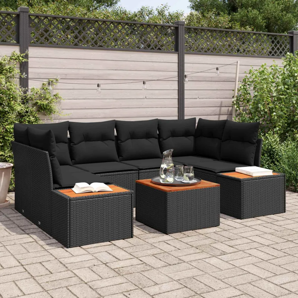 Tuin Sofa Set met kussen met opslag 6 pcs Zwart Poly riet vidaXL