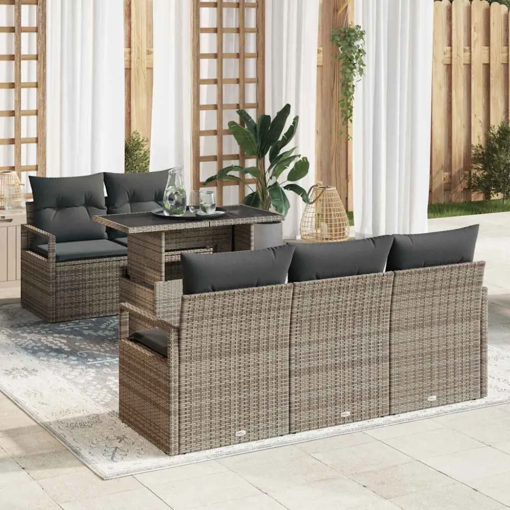 Tuin Sofa Set met kussen met opslag 6 pcs Grijs Poly riet vidaXL
