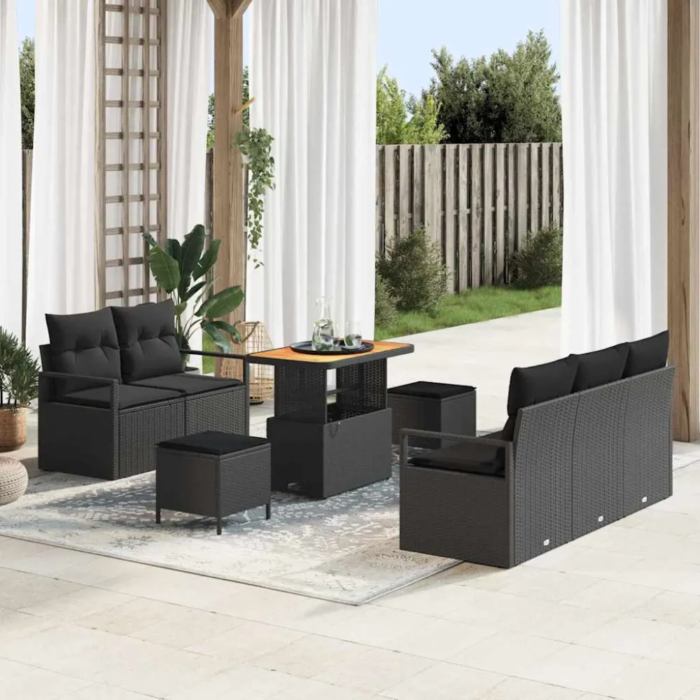 Tuin Sofa Set met kussen met opslag 8 pcs Zwart vidaXL