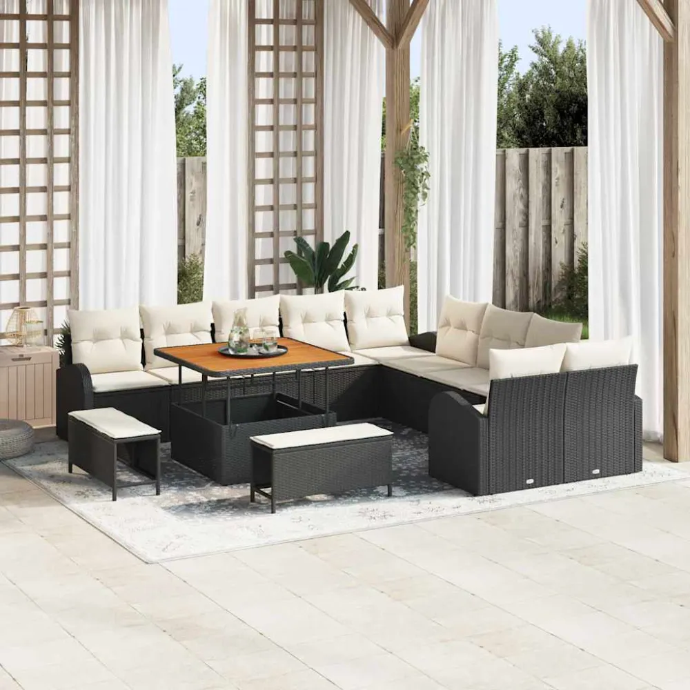 Tuin Sofa Set met kussen met opslag 13 pcs Zwart en Crème vidaXL