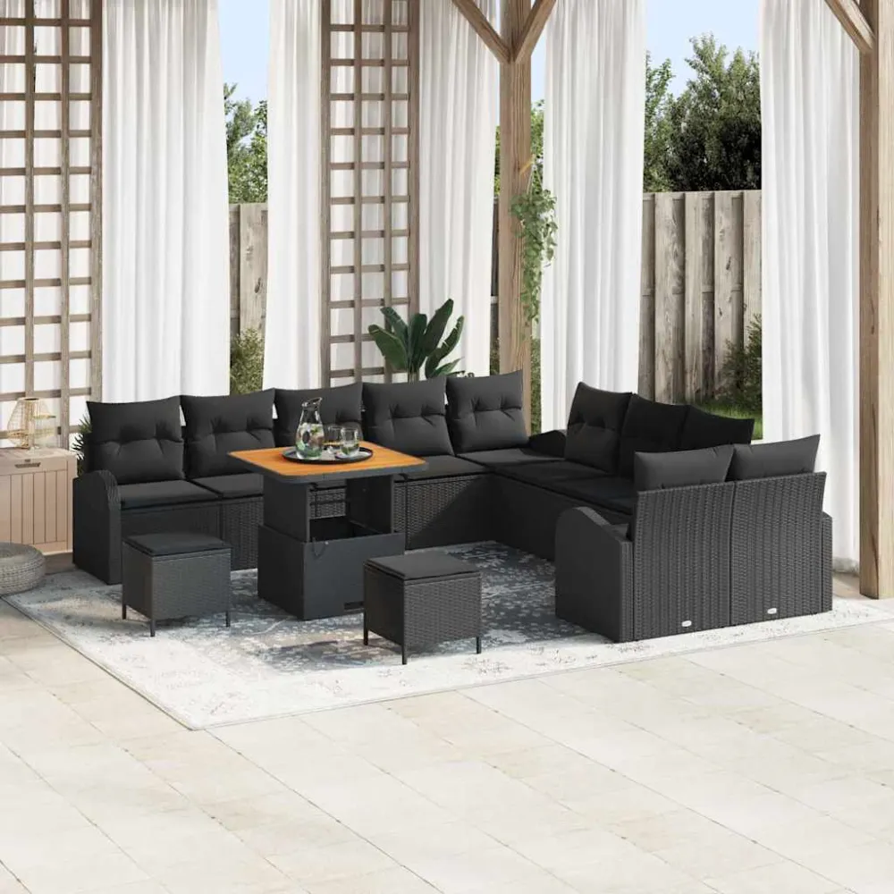 Tuin Sofa Set met kussen met opslag 13 pcs Zwart vidaXL