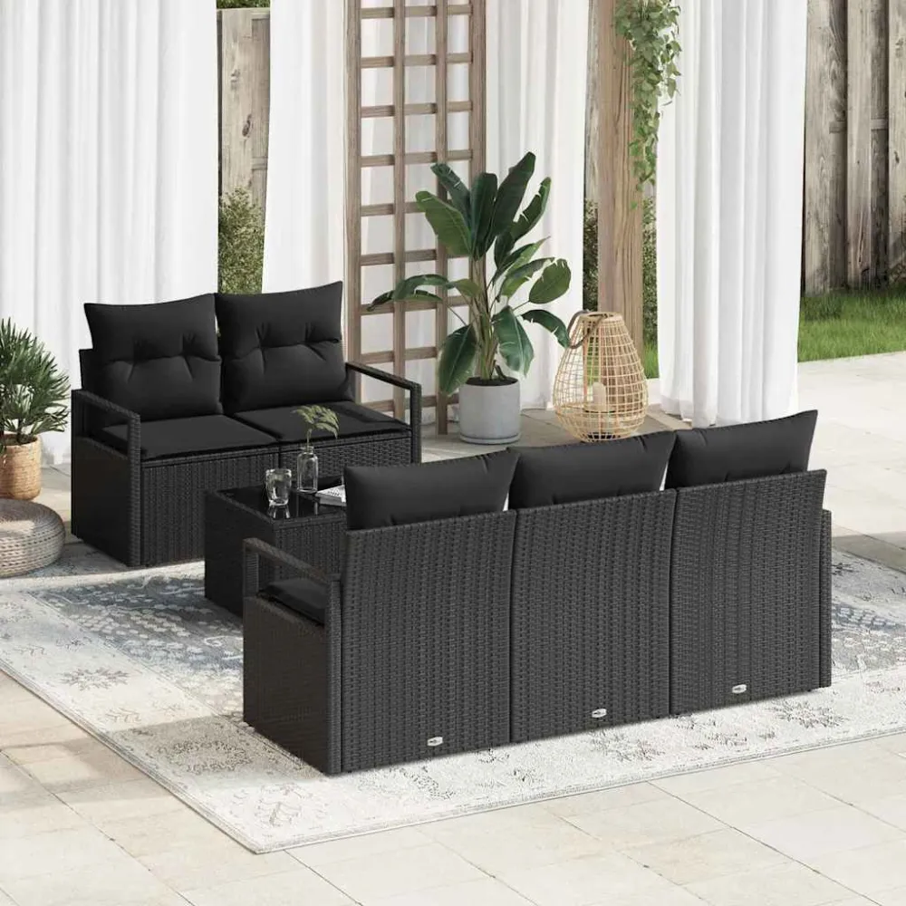 Tuin Sofa Set met kussen met opslag 6 pcs Zwart poly rattan vidaXL