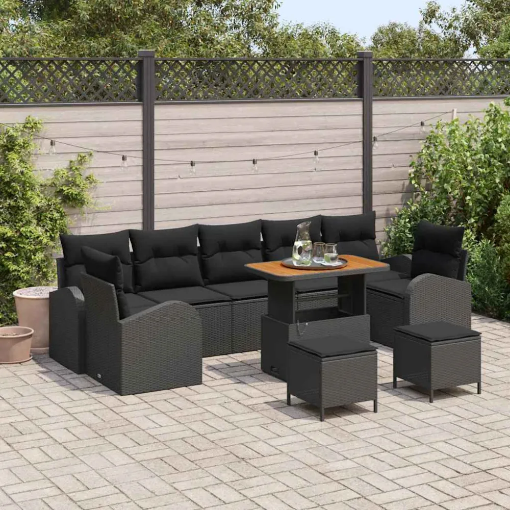 Tuin Sofa Set met kussen met opslag met kussen 10 pcs Zwart vidaXL