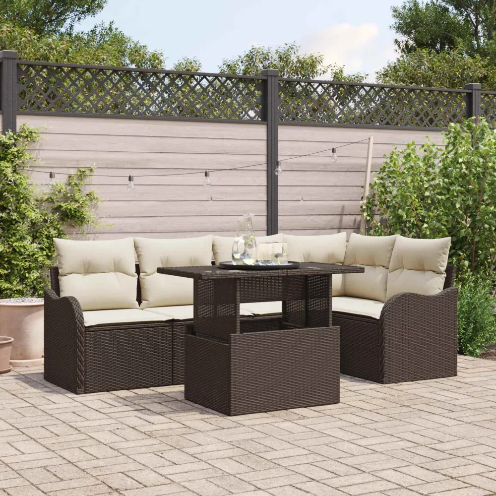Tuin Sofa Set met kussen met kussen 6 pcs Bruin Poly Rattan vidaXL