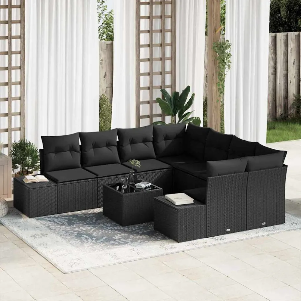 Tuin Sofa Set met kussen met opslag 9 pcs Zwart poly rattan vidaXL