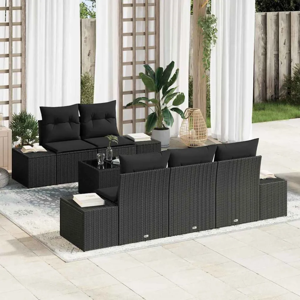 Tuin Sofa Set met kussen met opslag 6 pcs Zwart poly rattan vidaXL