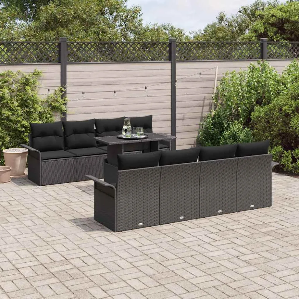 Tuin Sofa Set met kussen met opslag 9 pcs Zwart Poly Rattan vidaXL
