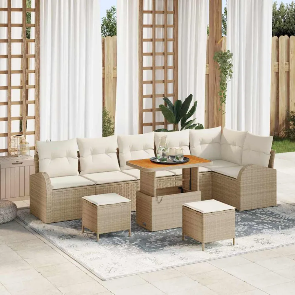 Tuin Sofa Set met kussen met opslag 9 pcs Beige en Crème vidaXL