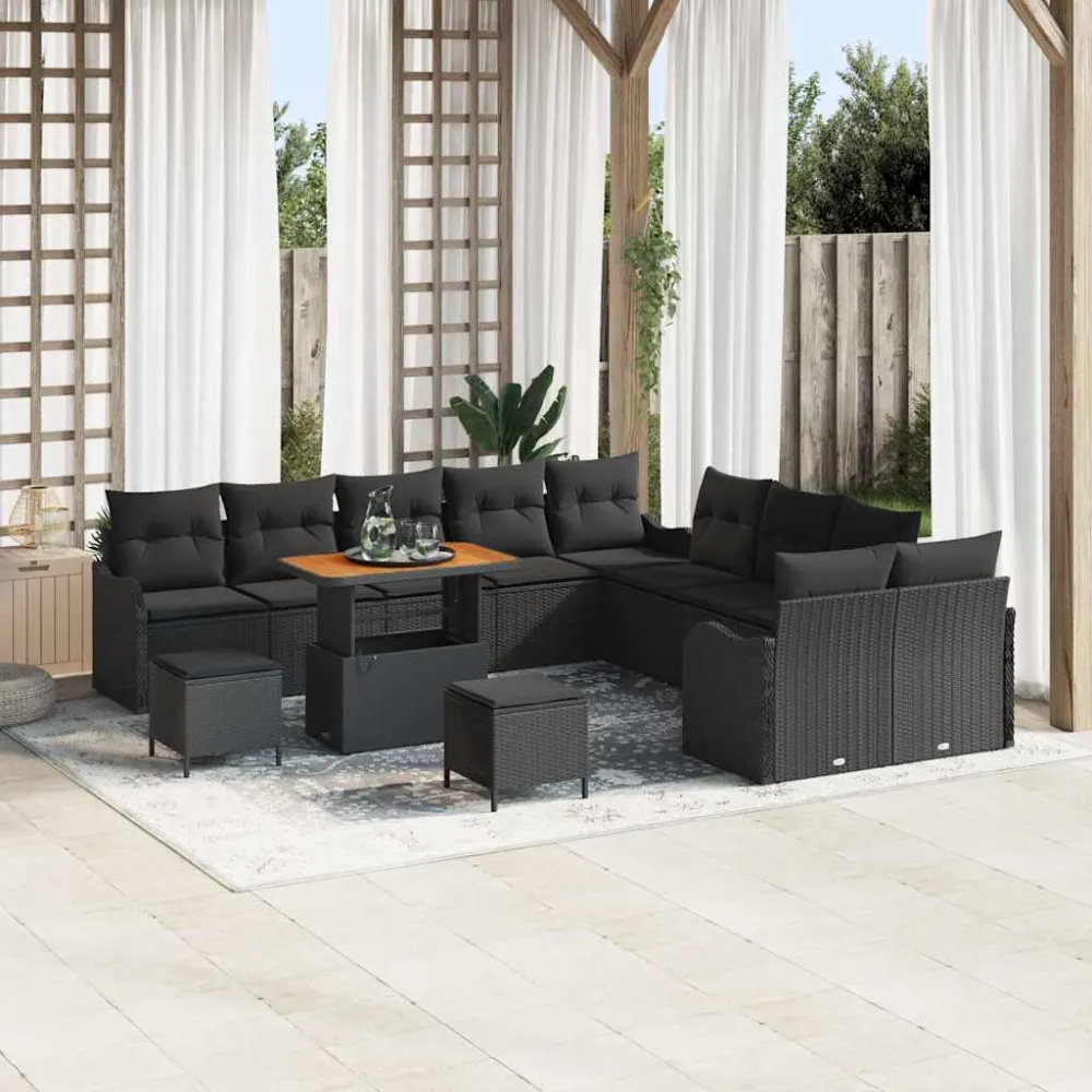 Tuin Sofa Set met kussen met opslag 13 pcs Zwart vidaXL