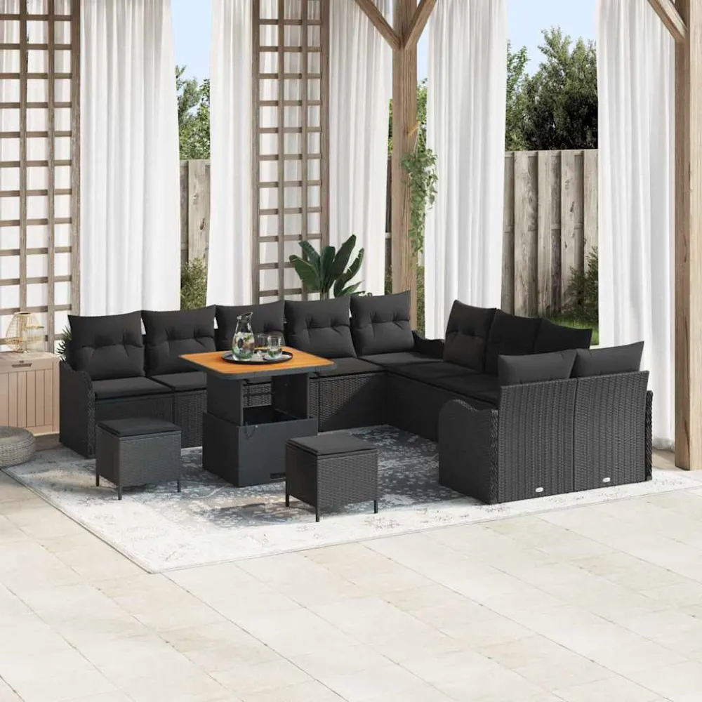 Tuin Sofa Set met kussen met opslag 13 pcs Zwart vidaXL
