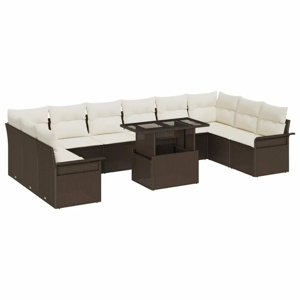 Tuin Sofa Set met kussen met kussen 11 pcs Bruin Poly Rattan vidaXL