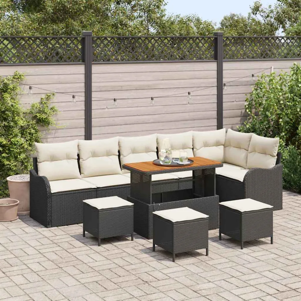Tuin Sofa Set met kussen met opslag 10 pcs Zwart en Crème vidaXL