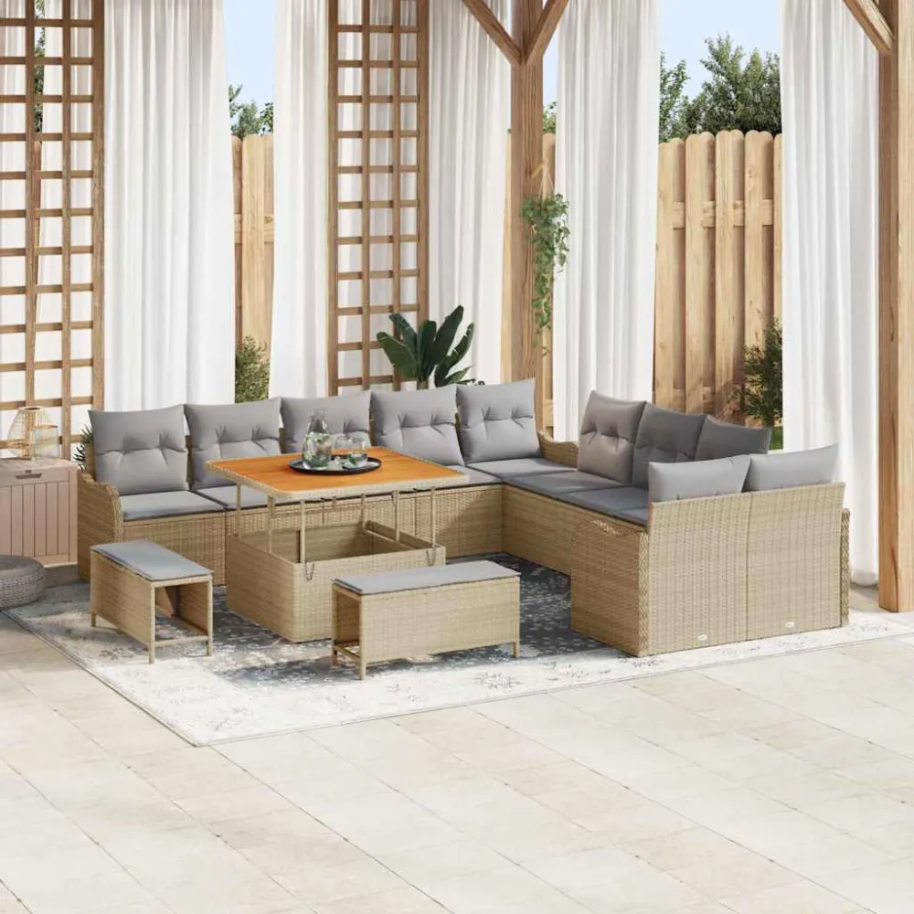 Tuin Sofa Set met kussen met opslag 13 pcs Beige en Licht Grijs vidaXL