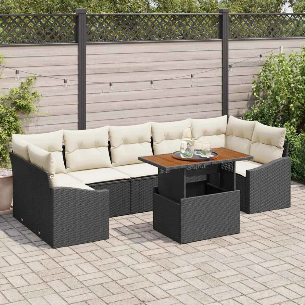 Tuin Sofa Set met kussen met opslag 8 pcs Zwart en Beige vidaXL