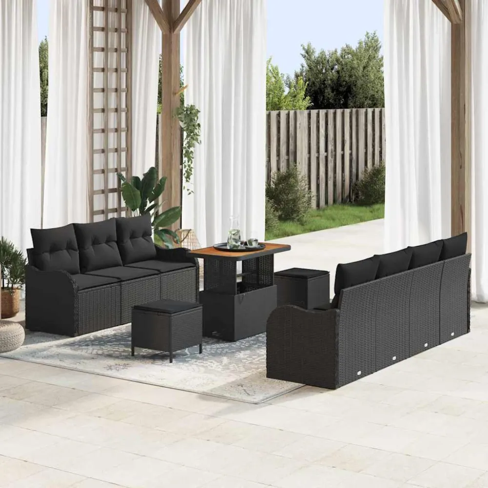 Tuin Sofa Set met kussen met opslag 10 pcs Zwart vidaXL
