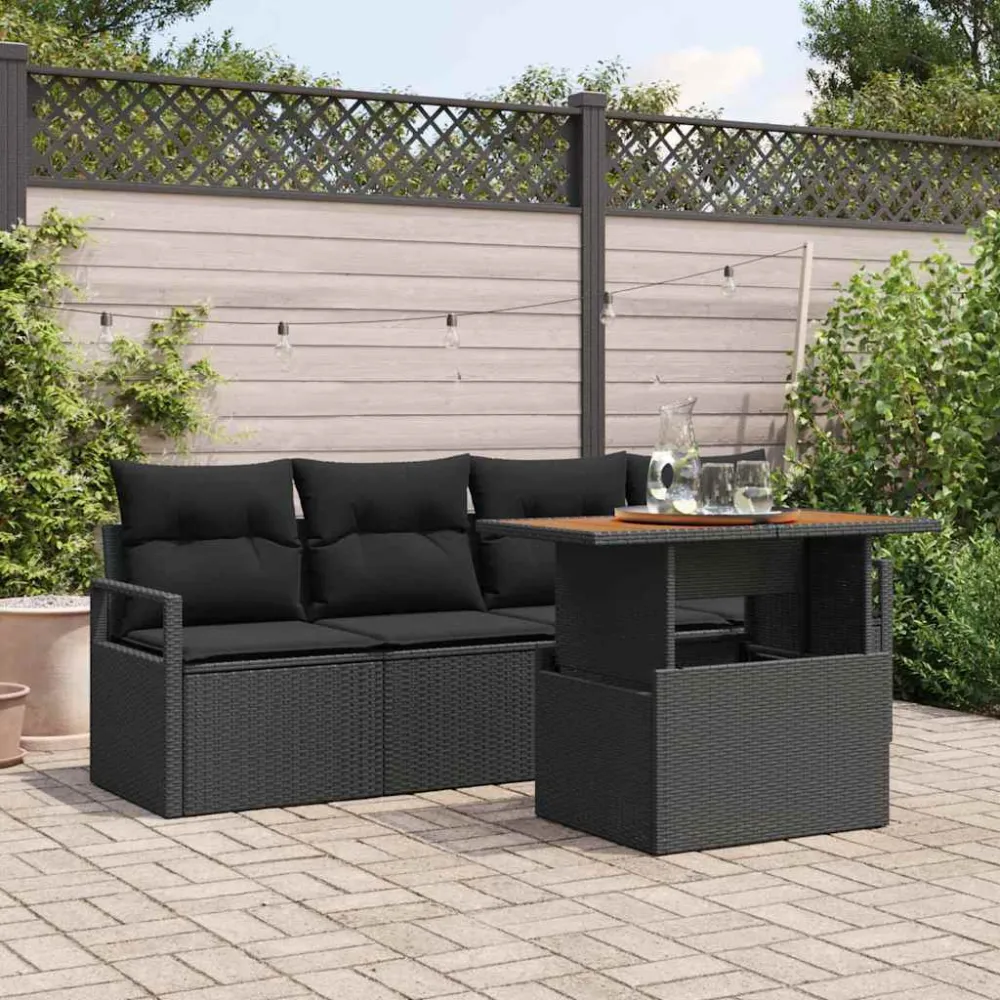 Tuin Sofa Set met kussen 5 pcs Zwart vidaXL