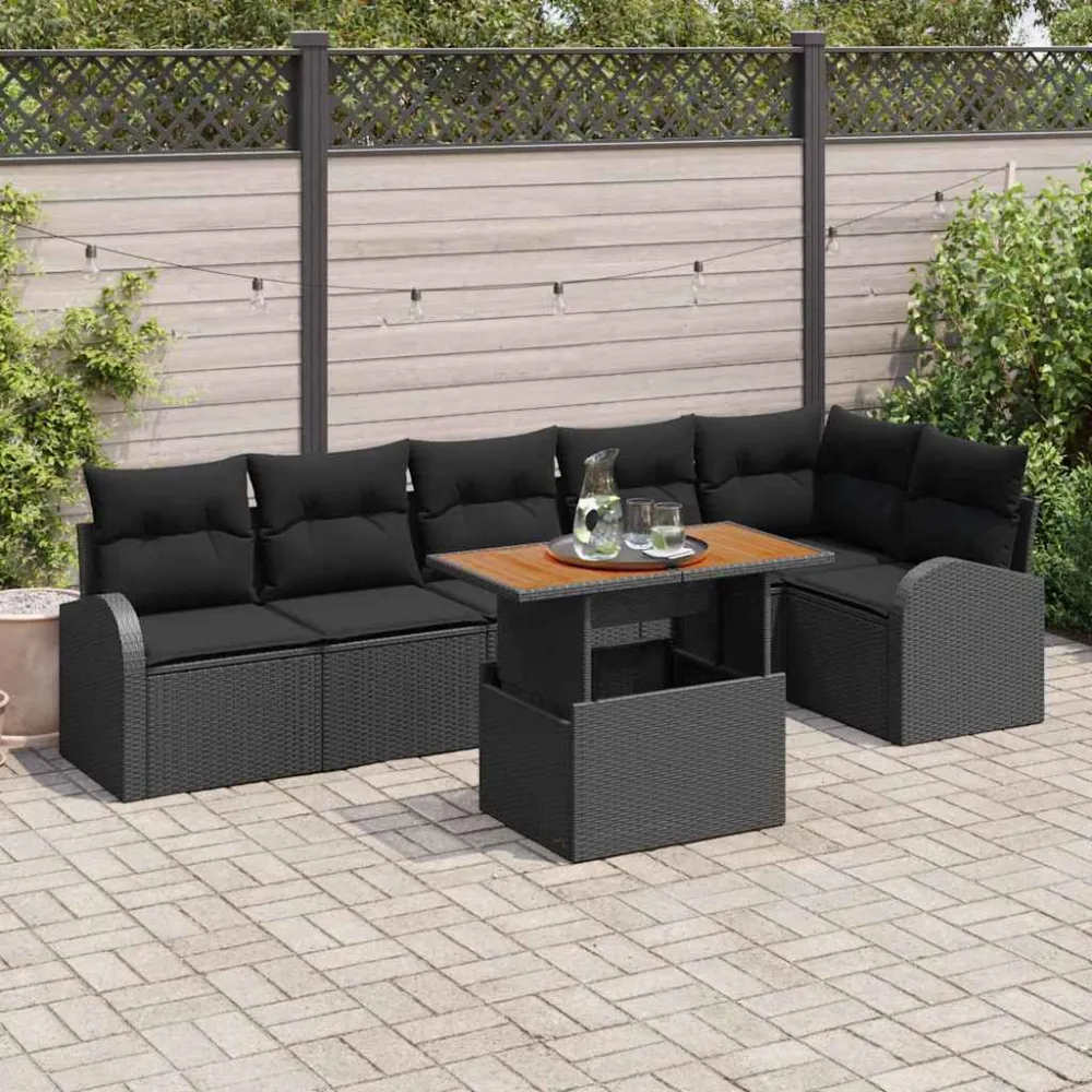 Tuin Sofa Set met kussen 7 pcs Zwart vidaXL