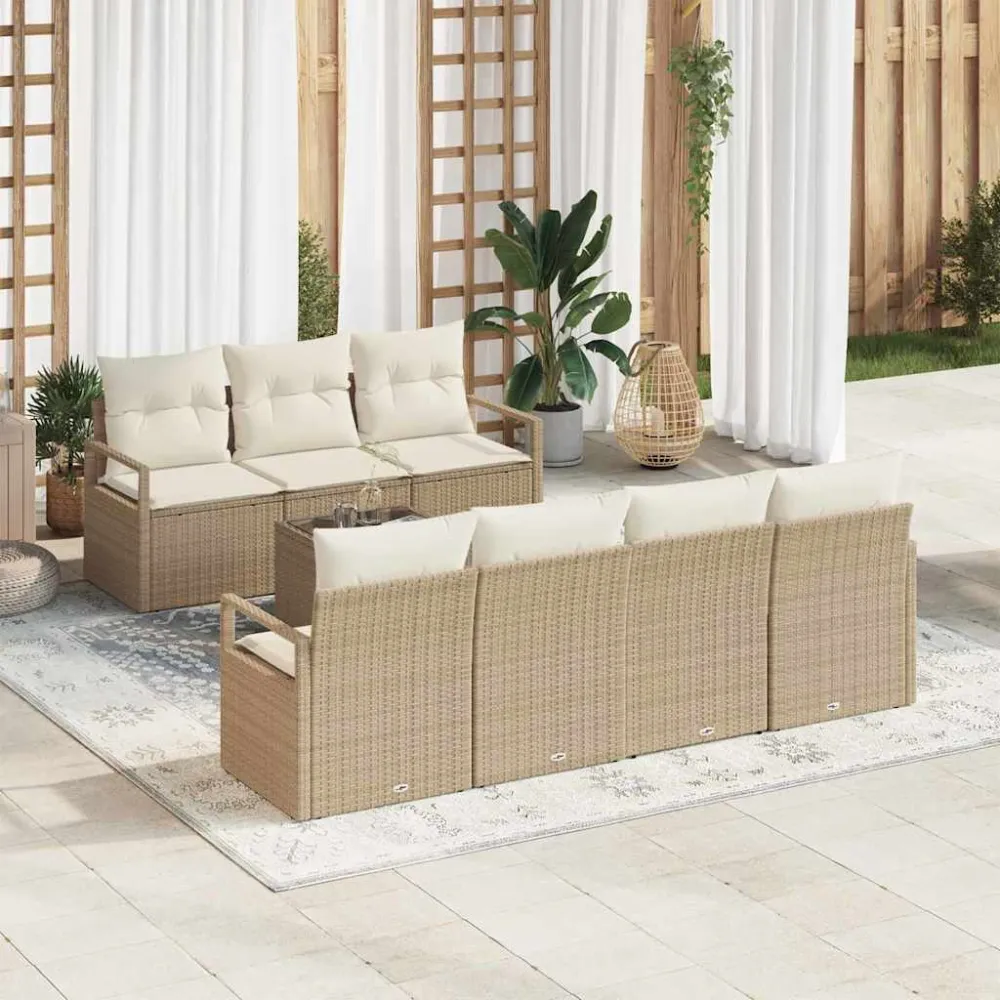Tuin Sofa Set met kussen 8 pcs Beige en Crème poly rattan vidaXL