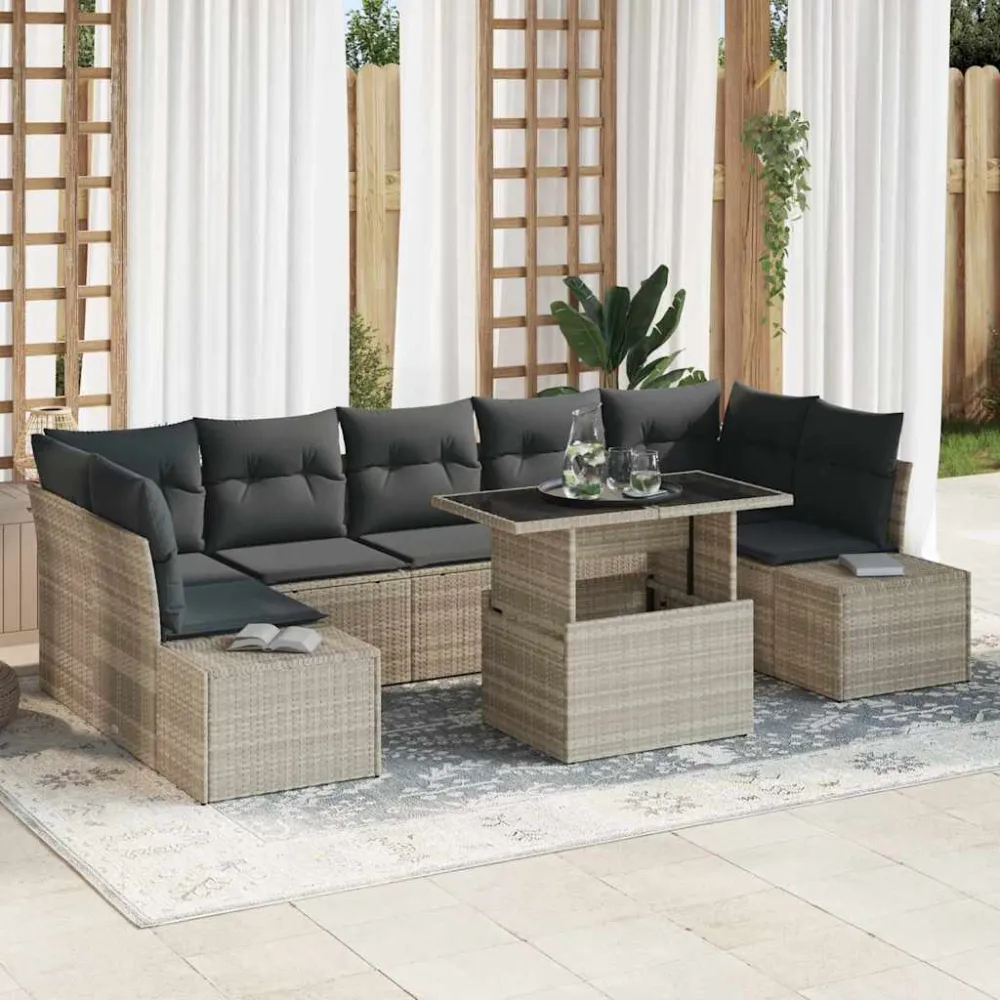 Tuin Sofa Set met kussen 8 pcs Licht Grijs en Donker Grijs vidaXL