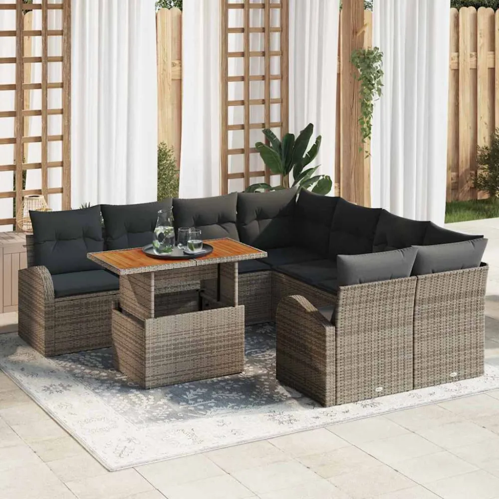 Tuin Sofa Set met kussen 9 pcs Grijs vidaXL