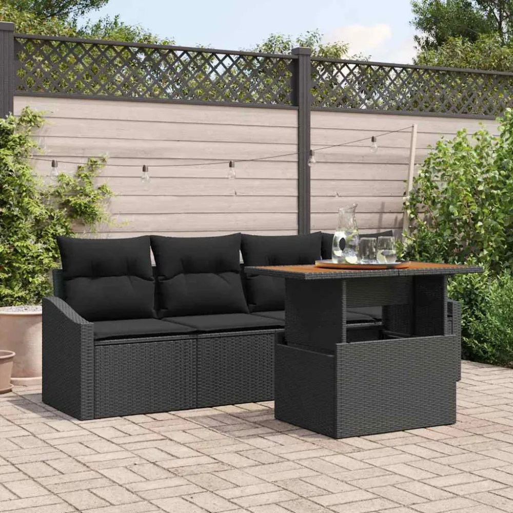 Tuin Sofa Set met kussen 5 pcs Zwart Poly riet vidaXL