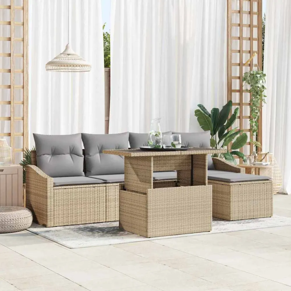 Tuin Sofa Set met kussen 6 pcs Beige en Licht Grijs poly rattan vidaXL