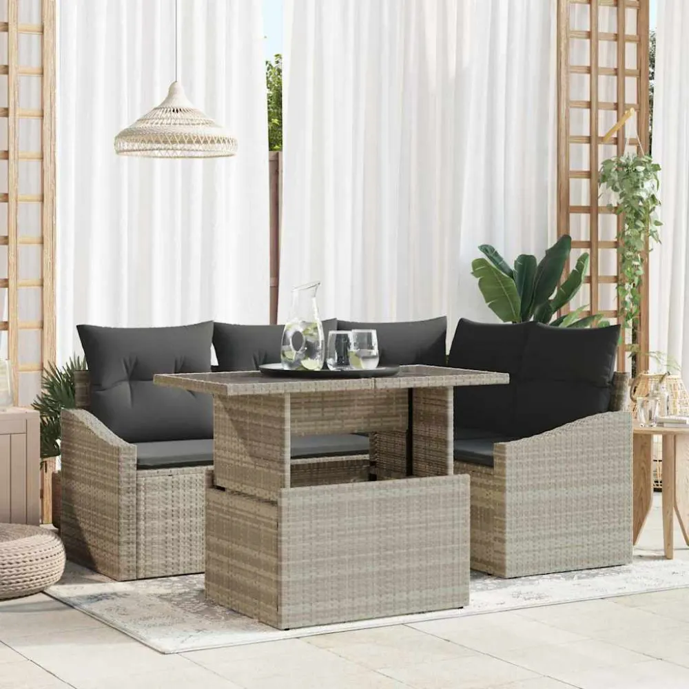 Tuin Sofa Set met kussen 5 pcs Licht Grijs en Donker Grijs vidaXL