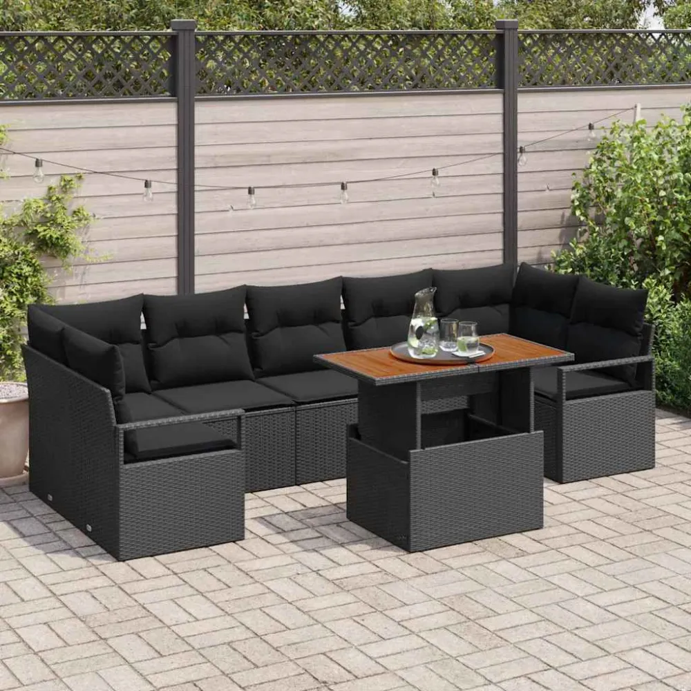 Tuin Sofa Set met kussen 8 pcs Zwart en Bruin vidaXL