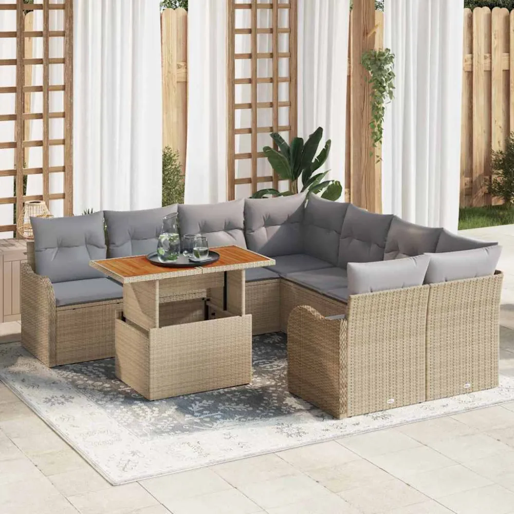 Tuin Sofa Set met kussen 7 pcs beige en lichtgrijs vidaXL