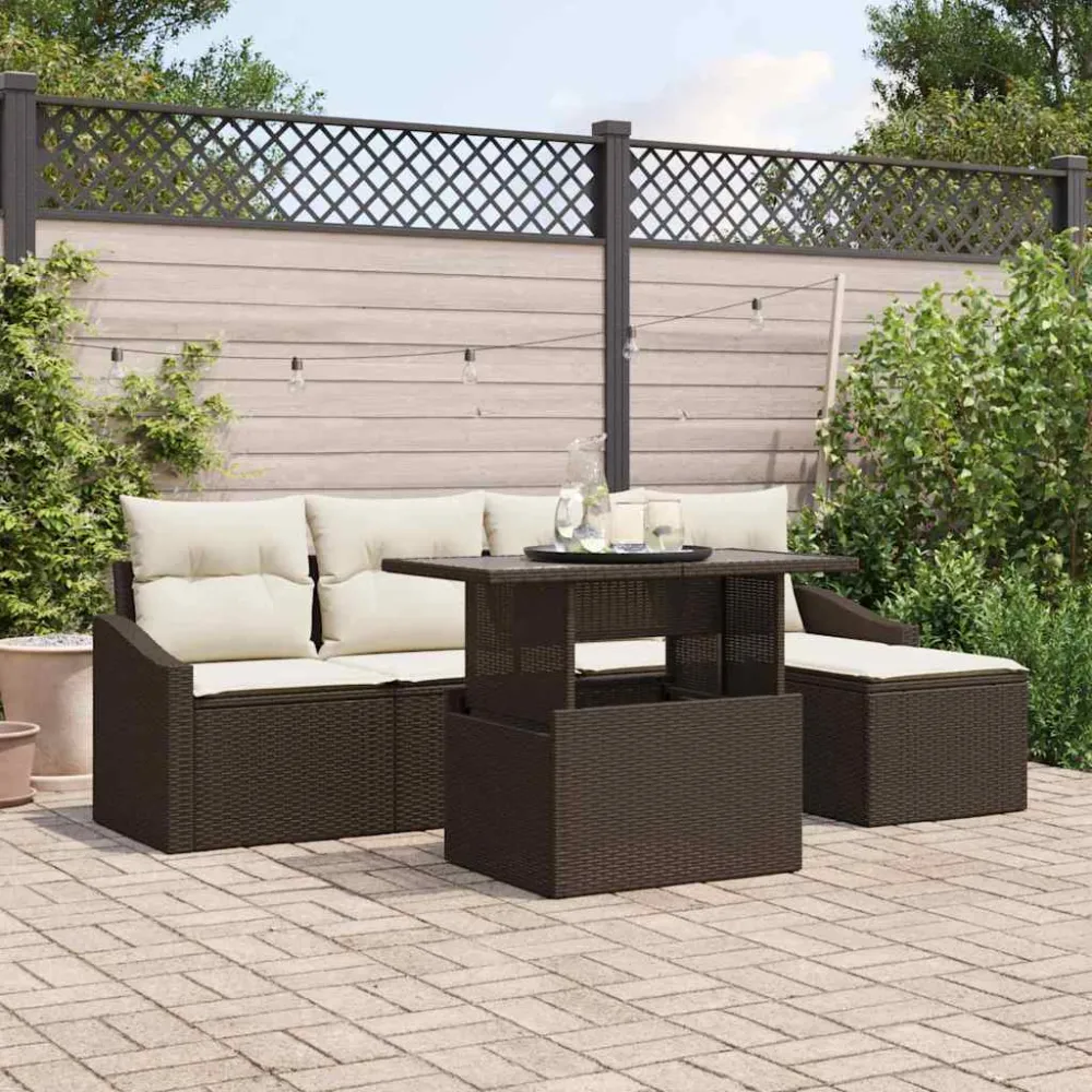 Tuin Sofa Set met kussen 6 pcs Bruin en Crème poly rattan vidaXL