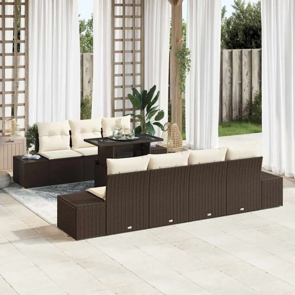 Tuin Sofa Set met kussen 8 pcs Bruin en Crème vidaXL