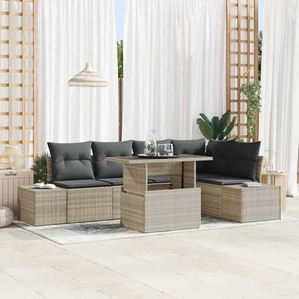 Tuin Sofa Set met kussen 6 pcs Lichtgrijs Poly riet vidaXL